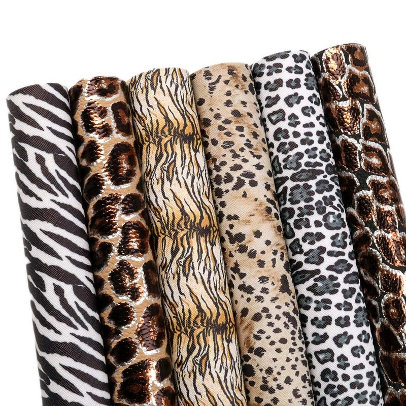 David accessories أقمشة جلدية مزيفة مطبوعة بنمط الفهد والزebra المعدني من ديفيد - 6 قطع 7.7" × 12.9" (20 سم × 33 سم) تشمل نوعين من الأقمشة الجلدية لصنع الأقواس والأقراط (مجموعة مطبوعة بنمط الفهد) - Image 2